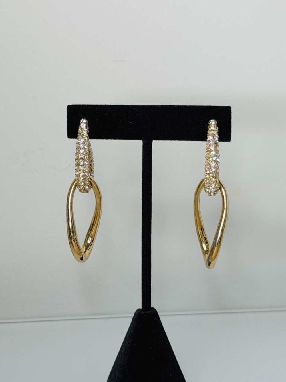 Gold Tone Pavé Dangle Earrings Twisted Interlocking Link Statement Jewelry